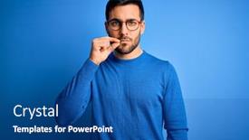  Presentation with lips mouth - Presentation theme having young-handsome-man-with-beard background and a ocean colored foreground