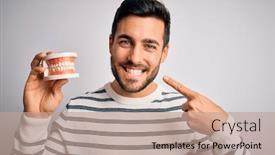  Presentation with denture - Colorful presentation theme enhanced with young-handsome-man-with-beard backdrop and a coral colored foreground