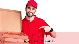  Presentation with pizza delivery - Beautiful presentation theme featuring young-handsome-man-with-beard backdrop and a red colored foreground