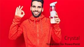  Presentation with bottle water - Colorful presentation theme enhanced with young-handsome-man-with-beard backdrop and a crimson colored foreground