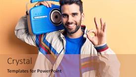  Presentation with vintage music - Audience pleasing slide set consisting of young-handsome-man-with-beard backdrop and a coral colored foreground