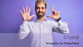  Presentation with king crown - Presentation theme featuring young-handsome-man-with-beard background and a light blue colored foreground
