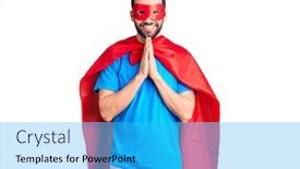 Presentation with super man - Presentation design consisting of young-handsome-man-with-beard background and a cyan colored foreground