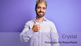  Presentation with king crown - Beautiful slide set featuring young-handsome-man-with-beard backdrop and a light blue colored foreground
