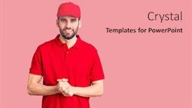 Presentation with optimistic - Presentation design featuring young-handsome-man-with-beard background and a coral colored foreground