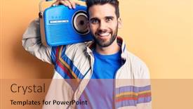  Presentation with vintage music - Beautiful presentation design featuring young-handsome-man-with-beard backdrop and a coral colored foreground