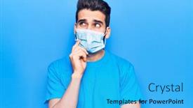  Presentation with new client interview wearing mask - Theme having young-handsome-man-with-beard background and a cyan colored foreground