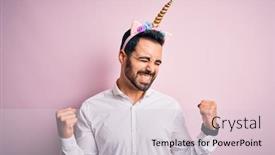  Presentation with unicorn pink - PPT theme with young-handsome-man-with-beard background and a light gray colored foreground