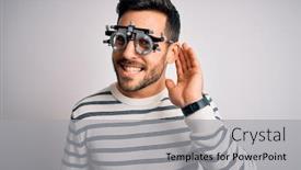  Presentation with optometry - PPT theme featuring young-handsome-man-with-beard background and a light gray colored foreground