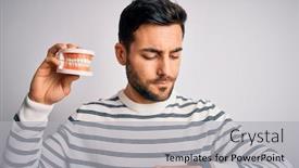  Presentation with denture - Presentation consisting of young-handsome-man-with-beard background and a light gray colored foreground