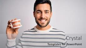  Presentation with denture - Presentation theme with young-handsome-man-with-beard background and a light gray colored foreground