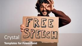  Presentation with free speech - Presentation design with young-handsome-man-with-beard background and a coral colored foreground