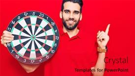  Presentation with dartboard - Presentation consisting of young-handsome-man-with-beard background and a crimson colored foreground