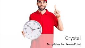  Presentation with clock face - PPT theme featuring young-handsome-man-with-beard background and a white colored foreground