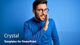  Presentation with talk - PPT layouts having young-handsome-man-with-beard background and a ocean colored foreground