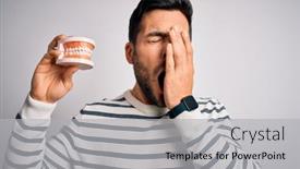  Presentation with teeth pain - Amazing PPT theme having young-handsome-man-with-beard backdrop and a light gray colored foreground
