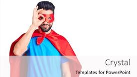 Presentation with super man - Slide set with young-handsome-man-with-beard background and a white colored foreground