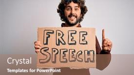  Presentation with free speech - Audience pleasing presentation theme consisting of young-handsome-man-with-beard backdrop and a coral colored foreground