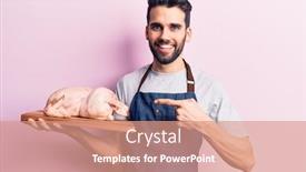  Presentation with banquet server hand tray - Audience pleasing theme consisting of young-handsome-man-with-beard backdrop and a coral colored foreground