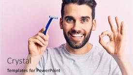  Presentation with razor - Slides featuring young-handsome-man-with-beard background and a light gray colored foreground