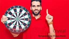  Presentation with dartboard - Presentation theme having young-handsome-man-with-beard background and a crimson colored foreground