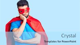  Presentation with super man - Slides featuring young-handsome-man-with-beard background and a arctic colored foreground
