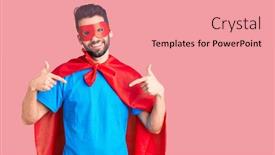  Presentation with super man - Slides enhanced with young-handsome-man-with-beard background and a coral colored foreground
