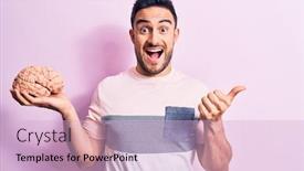  Presentation with brain memory - Amazing PPT theme having young-handsome-man-with-beard backdrop and a lemonade colored foreground