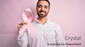  Presentation with pink ribbon - PPT theme enhanced with young-handsome-man-with-beard background and a lemonade colored foreground