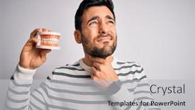  Presentation with denture - Amazing presentation theme having young-handsome-man-with-beard backdrop and a light gray colored foreground