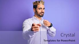  Presentation with king crown - Audience pleasing presentation design consisting of young-handsome-man-with-beard backdrop and a light blue colored foreground