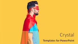  Presentation with super man - Cool new slide set with young-handsome-man-with-beard backdrop and a yellow colored foreground