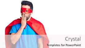  Presentation with super man - PPT layouts featuring young-handsome-man-with-beard background and a sky blue colored foreground