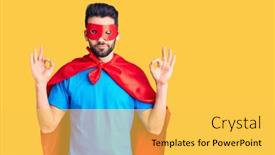  Presentation with super man - PPT theme with young-handsome-man-with-beard background and a yellow colored foreground