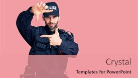  Presentation with police photography - PPT theme consisting of young-handsome-man-with-beard background and a coral colored foreground