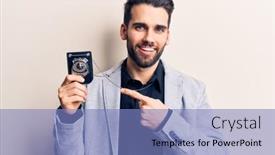  Presentation with beard - Presentation design with young-handsome-man-with-beard background and a teal colored foreground