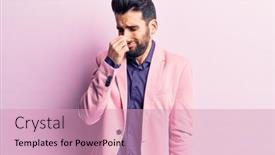  Presentation with bad breath - PPT theme with young-handsome-man-with-beard background and a coral colored foreground