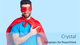  Presentation with super man - PPT theme with young-handsome-man-with-beard background and a arctic colored foreground