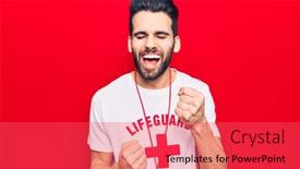  Presentation with lifeguard - Audience pleasing presentation design consisting of young-handsome-man-with-beard backdrop and a red colored foreground