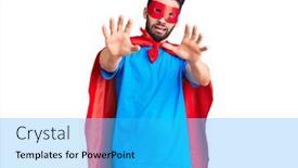  Presentation with super man - Cool new PPT theme with young-handsome-man-with-beard backdrop and a cyan colored foreground