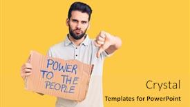  Presentation with angry people - Slide set consisting of young-handsome-man-with-beard background and a yellow colored foreground