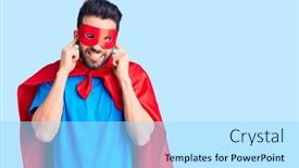  Presentation with super man - Presentation theme consisting of young-handsome-man-with-beard background and a light gray colored foreground
