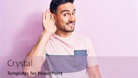  Presentation with hearing - Colorful PPT layouts enhanced with young-handsome-man-with-beard backdrop and a coral colored foreground