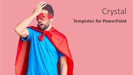  Presentation with super hero - Amazing slide set having young-handsome-man-with-beard backdrop and a coral colored foreground