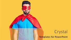  Presentation with super man - Beautiful PPT theme featuring young-handsome-man-with-beard backdrop and a light gray colored foreground