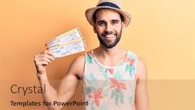  Presentation with one young man exercising handball - Beautiful slide deck featuring young-handsome-man-with-beard backdrop and a coral colored foreground