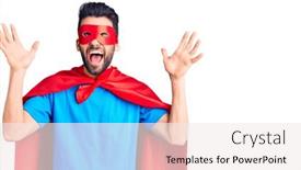 Presentation with super man - PPT theme having young-handsome-man-with-beard background and a sky blue colored foreground