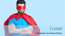  Presentation with super man - Cool new theme with young-handsome-man-with-beard backdrop and a light blue colored foreground