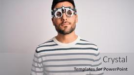  Presentation with optometry - Audience pleasing PPT layouts consisting of young-handsome-man-with-beard backdrop and a light gray colored foreground