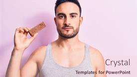  Presentation with protein bar - Slide set having young-handsome-man-with-beard background and a lemonade colored foreground